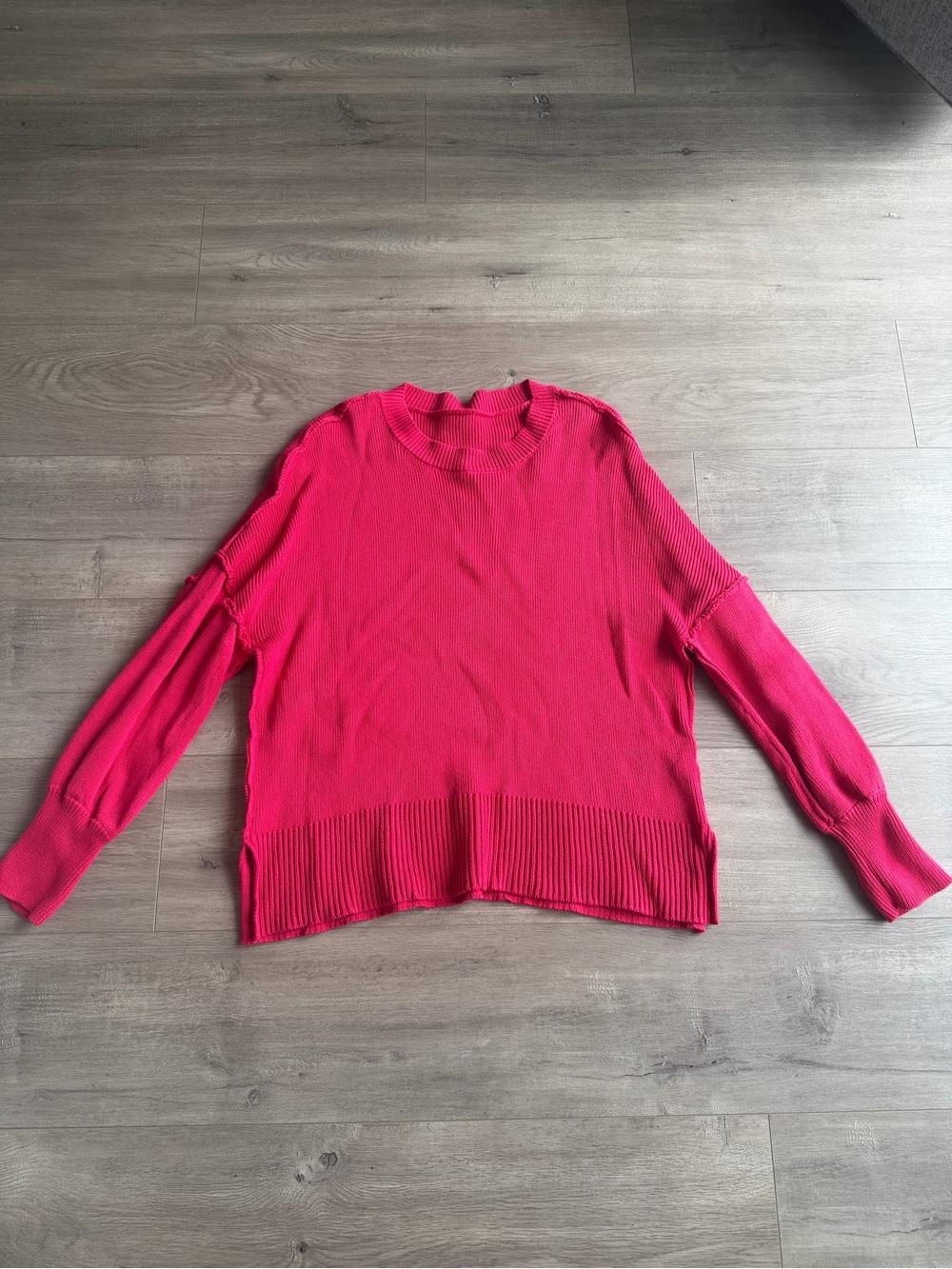 Women's Hot Pink Rib-Hem Pullover Sweater - size XL